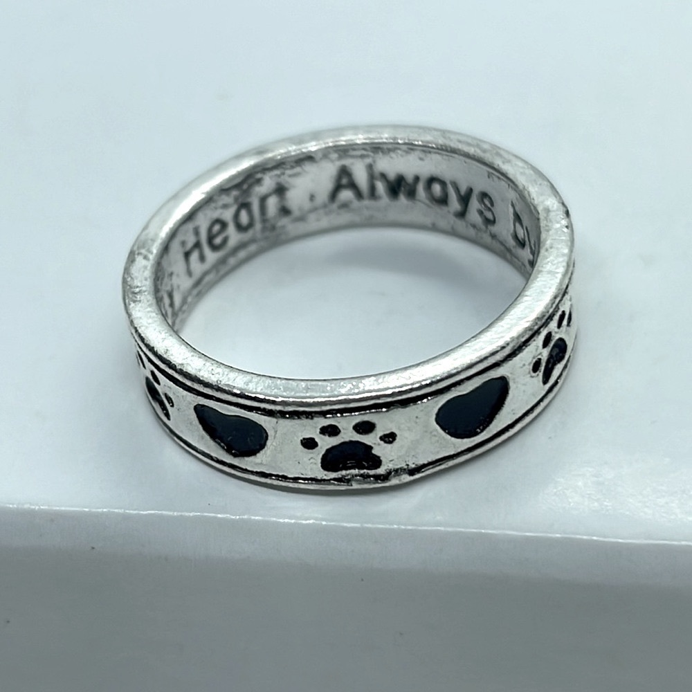 Dog Paw Print Silver Band Ring - Picture 7 of 13